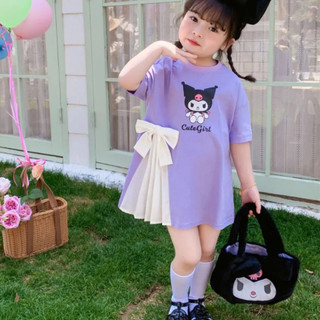 Kuromi kuromi Ngô Chó Hello Kitty Bé Gái Áo Thun Đầm Nơ Bốn Màu Sanrio 23 Mùa Hè