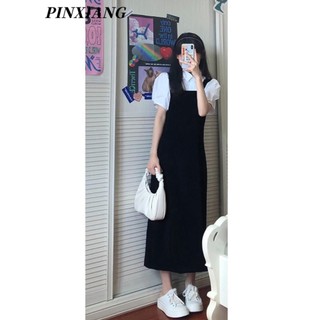 Pinxiang Váy mới dành cho nữ Quần yếm kiểu Pháp váy giảm tuổi bộ đồ hai mảnh phong cách đại học