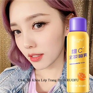 Chai xịt khóa lớp trang điểm ruofu dưỡng ẩm kiềm dầu chống thấm nước 100ml xịt khoáng khóa makeup vitamin c xóa khóa trang điểm phun