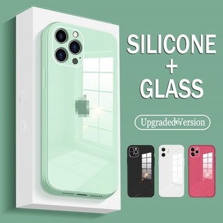 Có Logo Kính Cường Lực Cứng Ốp Lưng Điện Thoại iPhone 15 14 13 12 11 Pro Max 15 Plus X XR XS 8 7 6 6S Plus + SE 2020 Vỏ Điện Thoại Silicon Kính