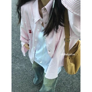 Ethelgirl Hàn Quốc Quần Áo Nữ Thời Trang Dài Tay Màu Hồng Áo Sơ Mi Thường Ngày Phù Hợp Với Hàng Đầu