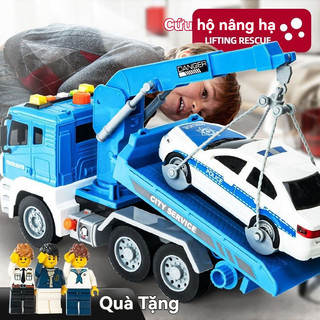 Xe cần cẩu đồ chơi trẻ em lớn phẳng cứu hộ xe kéo đồ chơi cho bé vận chuyển cần cẩu đội kỹ thuật bé trai xe ô tô đồ chơi