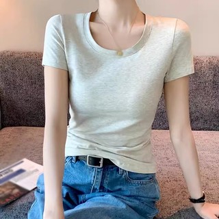 Áo Thun Nữ Cotton Nguyên Chất Cổ Tròn Tay Ngắn Màu Trơn Áo Mùa Hè Mỏng