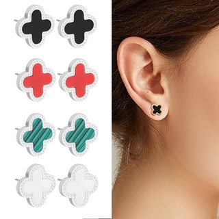Bông tai thép titan cổ điển, cỏ bốn lá phiên bản Hàn Quốc, phụ kiện nhỏ đơn giản và thanh lịch, bông tai cô gái dễ thương, bông tai cỏ ba lá thời trang không phai màu