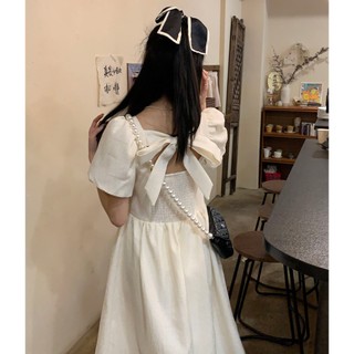 Phong Cách Pháp Mùa Hè Ngọt Ngào Tính Khí Tình Yêu Đầu Tiên Thiết Kế Nơ Eo Chặt Trẻ Trung Đầm Nữ