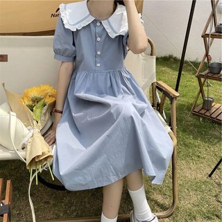 Đầm Midi Chữ A Cổ Búp Bê Thêu Họa Tiết Phong Cách Hàn Quốc Dành Cho Nữ