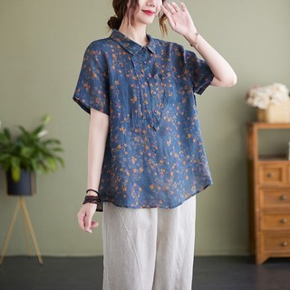 Áo Sơ Mi Nữ Vải Lanh Cotton Nữ Tay Ngắn Top Tee Rời Áo Sơ Mi Mỏng M-XXL