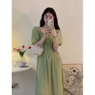 Muối Ngọt Ngào Nhẹ Nhàng Thanh Lịch Tay Phồng Xếp Ly Đầm Nữ Mùa Hè Cao Cấp Giảm Béo