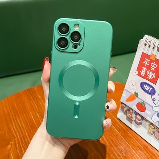 Màu kim loại cho iPhone 14 13 12 11 Pro XS Max X XR 7 8 Plus Vỏ mềm có màng ống kính Vỏ điện thoại chống sốc từ tính