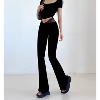  Chân Siêu Dài ~ Pure Desire Ren Khâu Hình Chữ V Quần Cổ Thấp Ren Dẹt Mặt bích Quần loe cạp cao Slim-fit Slim-fit Slimer Look Slightred Pants Quần thể thao mỏng mùa hè dáng rộng Quần thường ngày bé gái 