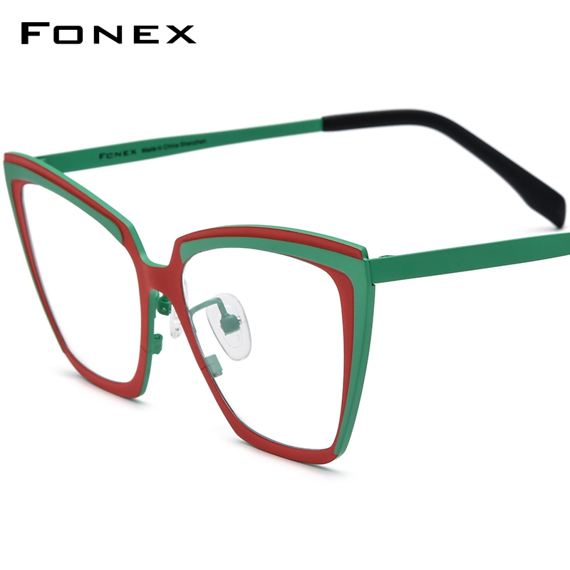 Fonex Nguyên Chất Titan Kính Khung Nữ 2024 Mới Nhỏ Mèo Mắt Kính Mắt Nam Retro Vintage Kính Mắt F8580