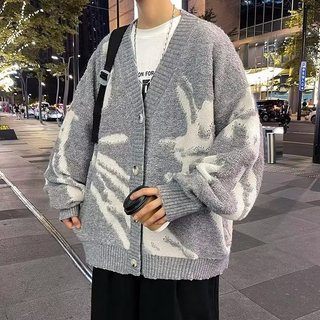 Áo khoác Cardigan dệt kim dài tay rộng Silhouette Màu sắc đơn giản Phong cách Hàn Quốc Thời trang mùa thu cho nam giới