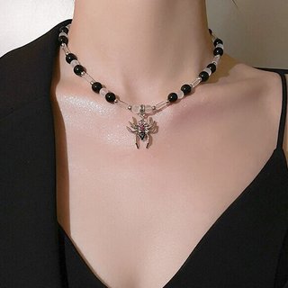 Vòng cổ mặt hình nhện đính kim cương màu tối thời trang đường phố