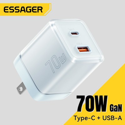 Essager 70W Gan Usb + Type C Bộ sạc nhanh hai cổng Hỗ trợ nhiệt độ thấp thông minh PD QC 3.0 cho điện thoại Xiaomi lp