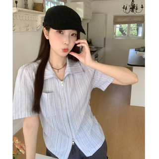 Cocorygirl Quần áo nữ Hàn Quốc Dây kéo hai đầu mùa hè mới khí chất áo sơ mi ngắn tay