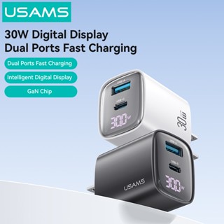 Usams 30W USB C Sạc Màn Hình Kỹ Thuật Số GaN Sạc PD 3.0 USB Sạc Nhanh Tương Thích Cho iPhone Samsung Xiaomi Huawei