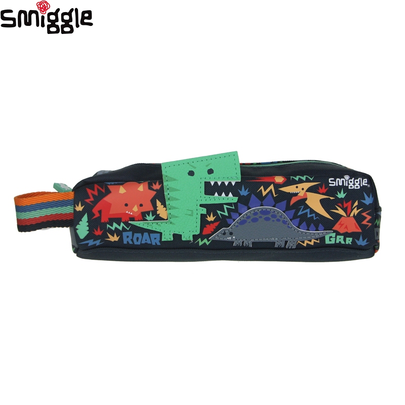Úc Smiggle Chính Hãng Trẻ Em Hộp Đựng Bút Chì Bé Trai Túi Bút Chì Màu Xanh Đậm Hoạt Hình Khủng Long 