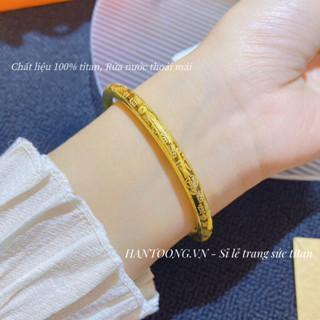 Vòng tay titan cao cấp không gỉ mạ vàng 24k khắc chữ phúc phong cách thời trang cổ điển sang trong dành cho nữ