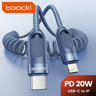 Toocki PD20W Type C sang lOS Cáp dữ liệu lò xo ô tô có thể thu vào USB sang lOS Dây cáp sạc nhanh 1,8M có đèn báo LED