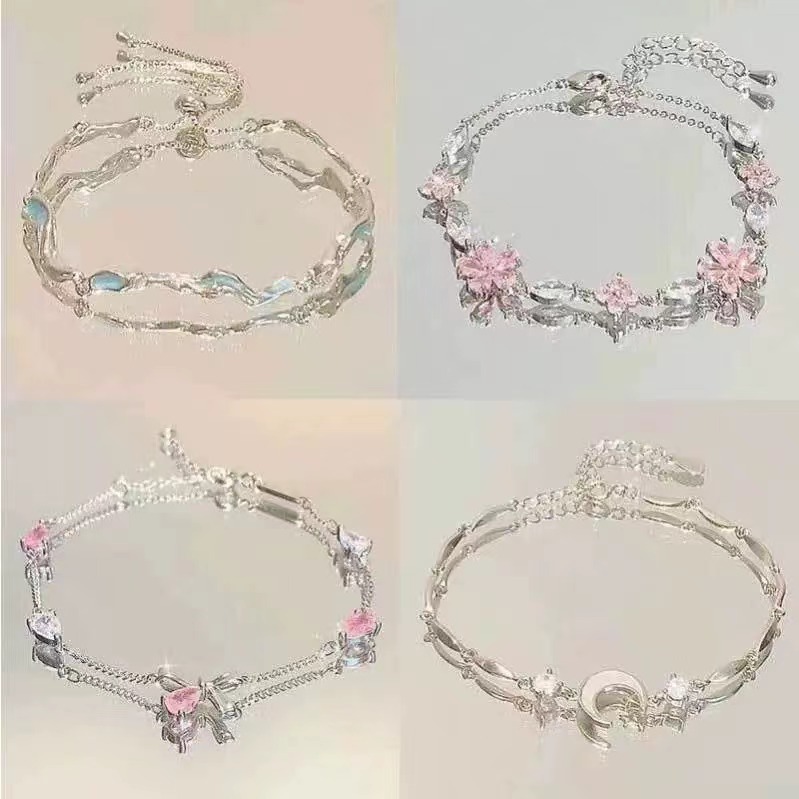 Hồng Anh Đào Hoa Nơ Vòng Tay Nữ Ins Mặt Trăng Ngọt Ngào Sóng Biển Vòng Tay Nữ Trang Trí