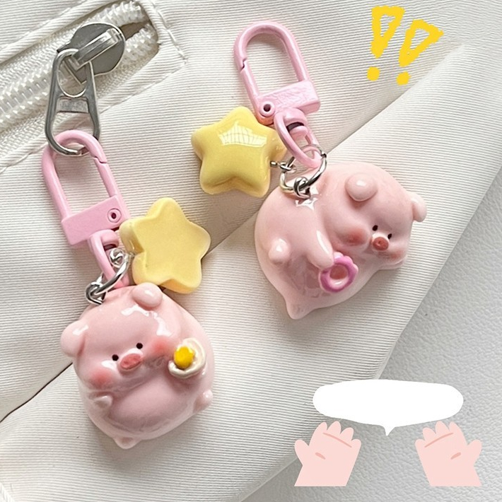 3d Lợn Màu Hồng Móc Khóa Động Vật Dễ Thương Ngôi Sao Móc Chìa Khóa Họa Tiết Lợn
