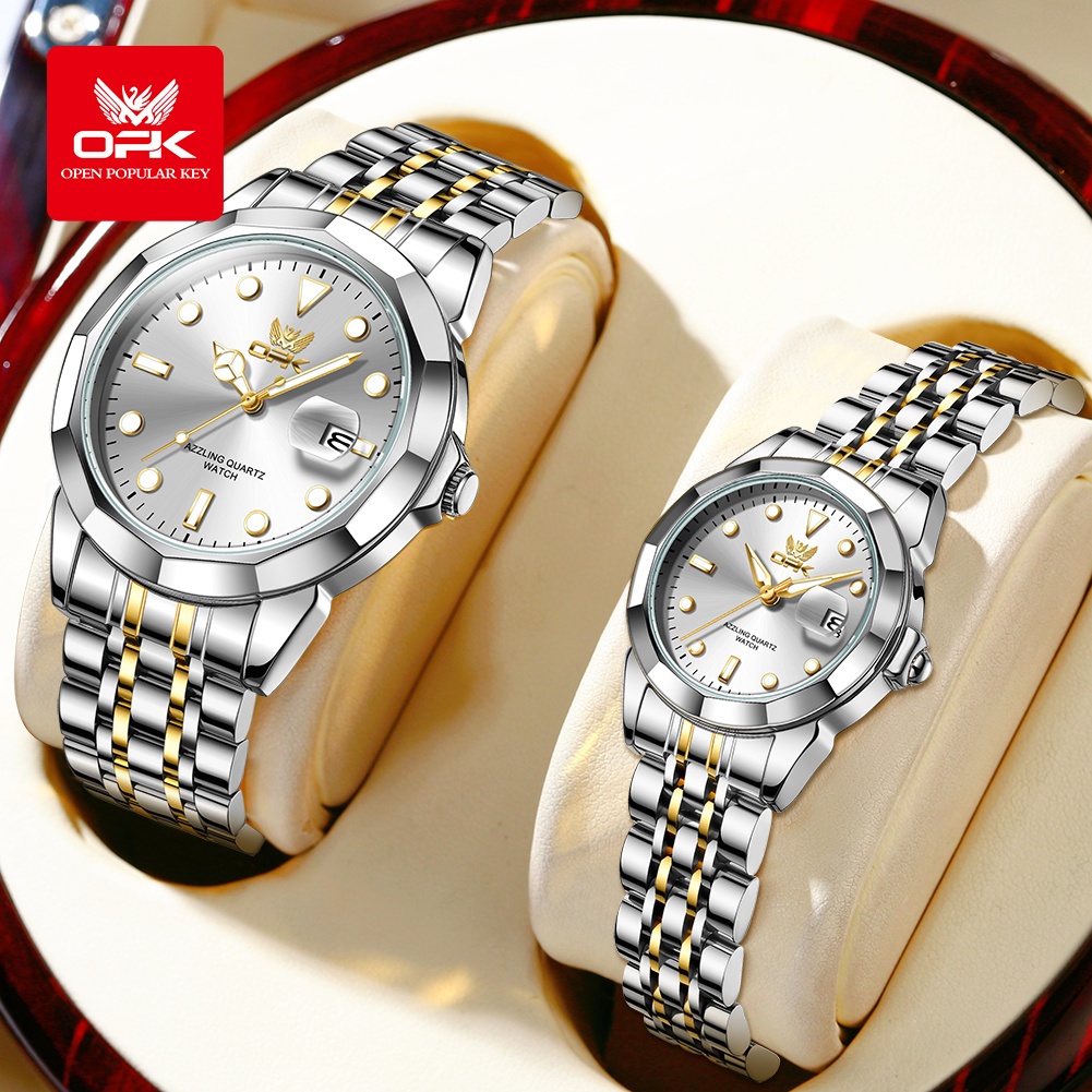 OPK Đồng hồ cặp đôi chính hãng không thấm nước Thời trang Thép không gỉ 8170