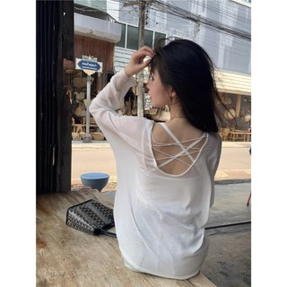 QADCOL Áo thun dài tay thiết kế chéo lưng nữ mùa hè mới thoải mái micro trong suốt hàng đầu thông thường