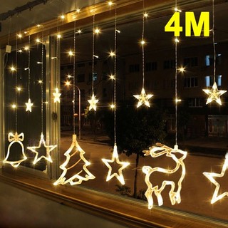 [Hàng có sẵn & COD] Đèn trang trí phòng ngủ 138LED 4M hàng ngàn ngôi sao mỗi ngôi sao cho Rèm cửa sổ trang trí năm mới Trang trí nhà năm mới (Không có đèn năng lượng mặt trời)