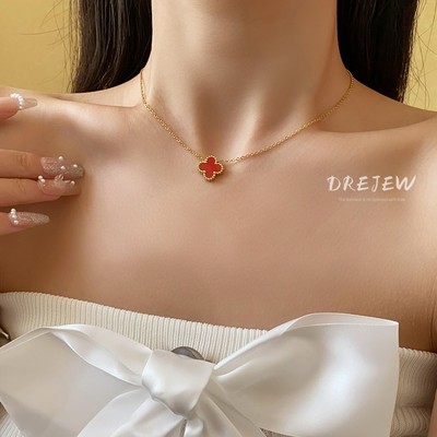 DREJEW Vòng cổ acrylic bốn lá bằng thép titan dành cho nữ dây chuyền xương đòn sang trọng nhẹ nhàng cao cấp