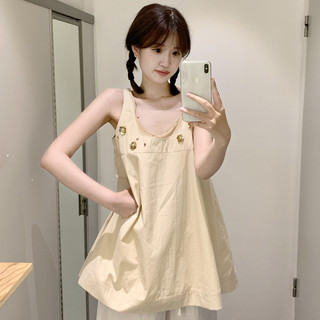 Phiên Bản Hàn Quốc Độc Đáo Đường Phố Hợp Thời Trang Đầm Nữ Rời Đơn Giản Phù Hợp Với Ba Chiều Trang Trí Hoa Không Tay Chữ A
