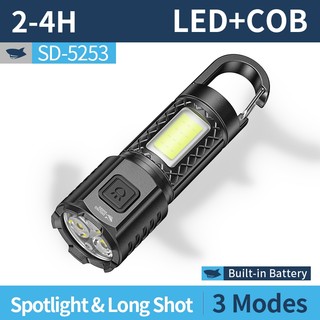 Smile Shark SD5253 Đèn pin LED Mini chống nước có thể sạc lạiType-c Đèn pin di động ngoài trời có móc Ngoài trời, du lịch, cắm trại, câu cá, sử dụng