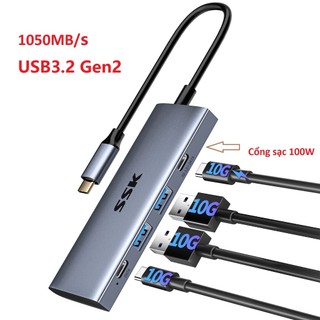 Ssk 1050mb/s usb c hub usb3.2 gen2 100 pd charging usb port hub