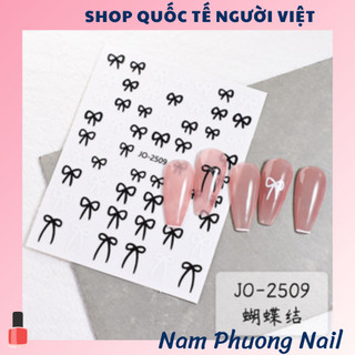 Sticker đen trắng hoạ tiết nơ, ngôi sao sticker miếng dán móng tay đính móng