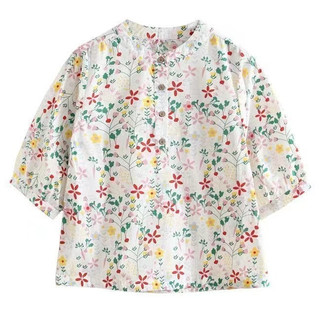 Phong Cách Hàn Quốc Nữ Nữ Rời Hoa Cotton 3 / 4 Áo Sơ Mi Tay Áo Baju Baju Wanita Lengan Panjang