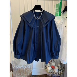 Phong Cách Hàn Quốc Nữ Nữ Rời Đèn Lồng Búp Bê Cổ Áo Sơ Mi Tay Dài Áo Baju Baju Wanita Lengan Panjang