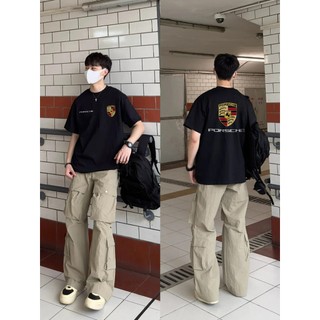 PEAR DODO 2024 Vintage High Street Tay Ngắn Siêu Xe Xu Hướng Áo Thun Nam