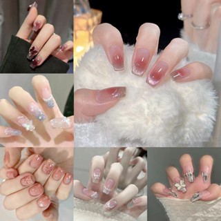 Bộ 24 Móng Tay Giả 2024 Với Keo Acrylic Full Phong Cách Pháp Và 24 Keo Thạch Móng Tay Tiện Lợi