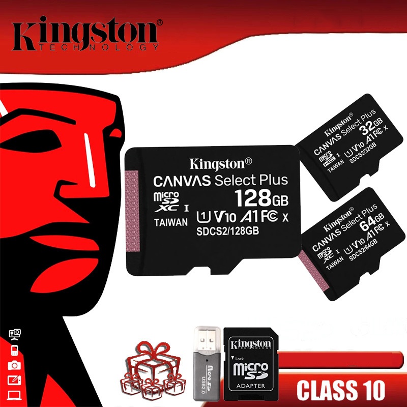Thẻ nhớ Kingston Micro SD 32GB 64GB 128GB 256GB 512GB Thẻ nhớ TF Classe 10 A1 Thẻ nhớ Flash Tương thích Điện thoại di động Giám sát Camera máy tính với đầu đọc thẻ TF