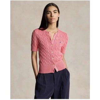 Mùa Hè 2024 Mới RL Ngựa Nhỏ Cơ Bản Dệt Kim Áo Len Nữ Cổ Tròn Tay Ngắn Cardigan Nữ Cao Cấp