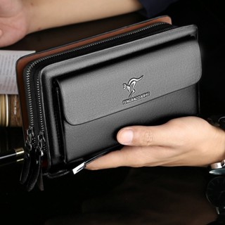 Túi xách nam doanh nhân Dây kéo đôi dung tích lớn Đa thẻ da thật Ví dài ly hợp nam