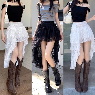 Váy Nữ Retro Thời Trang Hoa Trang Trí Ren Không Đều Viền Chống Phơi Sáng Cao Cấp Màu Trơn Váy Bánh