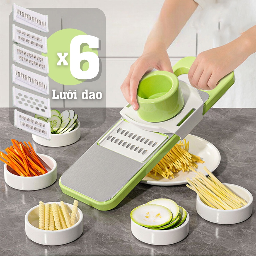 Dụng Cụ Bào Nạo Rau Củ Quả Đa Năng 6 Lưỡi Dao INOX 304 - Bộ Đồ Bào Rau Củ Thái Lát Bào Sợi