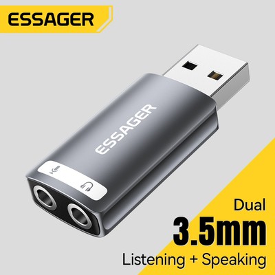Essager 3.5mm USB / Type-C Card âm thanh bên ngoài Bộ chuyển đổi âm thanh độc lập Trình điều khiển miễn phí đa năng cho tai nghe âm thanh Micro Máy tính