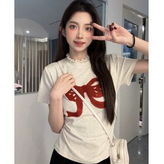 Áo thun nữ LIVE GREA phong cách bm ngắn tay nơ ren thời trang Hàn Quốc