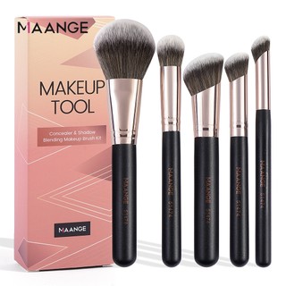 MAANGE Bộ cọ trang điểm 5 mảnh chất lượng cao Lông mềm có hộp đựng bụi Dụng cụ trang điểm chuyên nghiệp