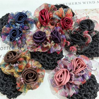  Tính Khí Đôi Hoa Tóc Lưới Mùa Xuân Tóc Người Phụ Nữ Lưng Đầu Bóng Tấm Tóc Kẹp Lưới Túi Trung Niên Đầu Hoa 