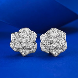 Z-385 Bông tai nữ bạc 925, Bông tai hoa trà Zircon trắng chất lượng cao