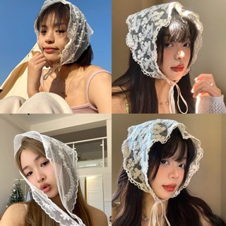  yakult Pháp Trắng Ren Tam Giác Khăn Nữ Ngọt Ngào Dễ Thương Khăn Trùm Đầu Mùa Hè Dây Buộc Túi Tất Cả Trận Đấu Phụ Kiện Tóc