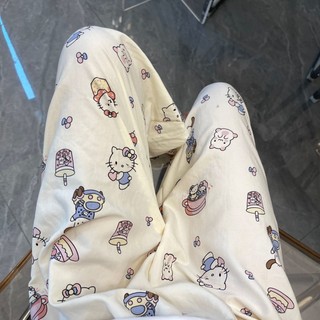 quần hello kitty Hello Kitty Quần Hoạt Hình Pyjama Quần dài nhà mỏng ống thẳng thông thường dành cho nữ có thể mặc bên ngoài quần Pyjama dài