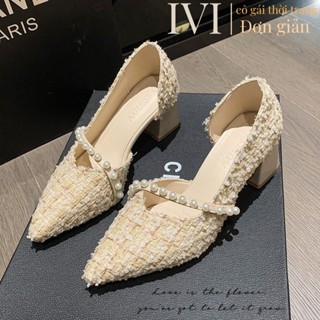 【Khuyến mãi lớn Giày cao gót 5 phân mũi nhọn đế vuông công sở nữ Đẹp và sành điệu, tín đồ thời trang